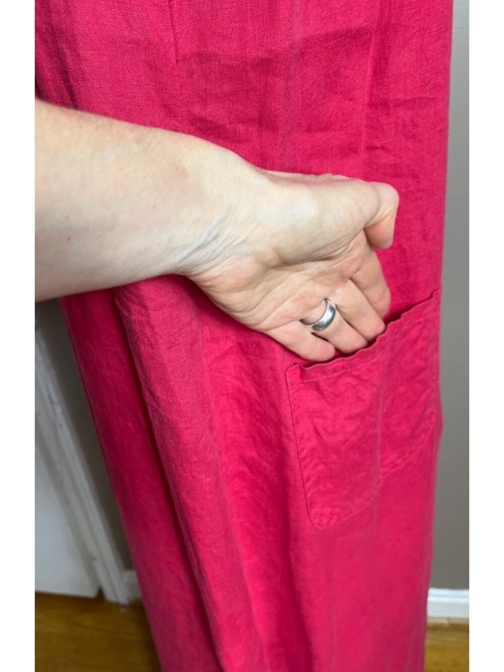J Jill Red Linen Dress Maxi Casual Coastal Summer Festival Resort Pockets Wom S - Picture 6 of 10